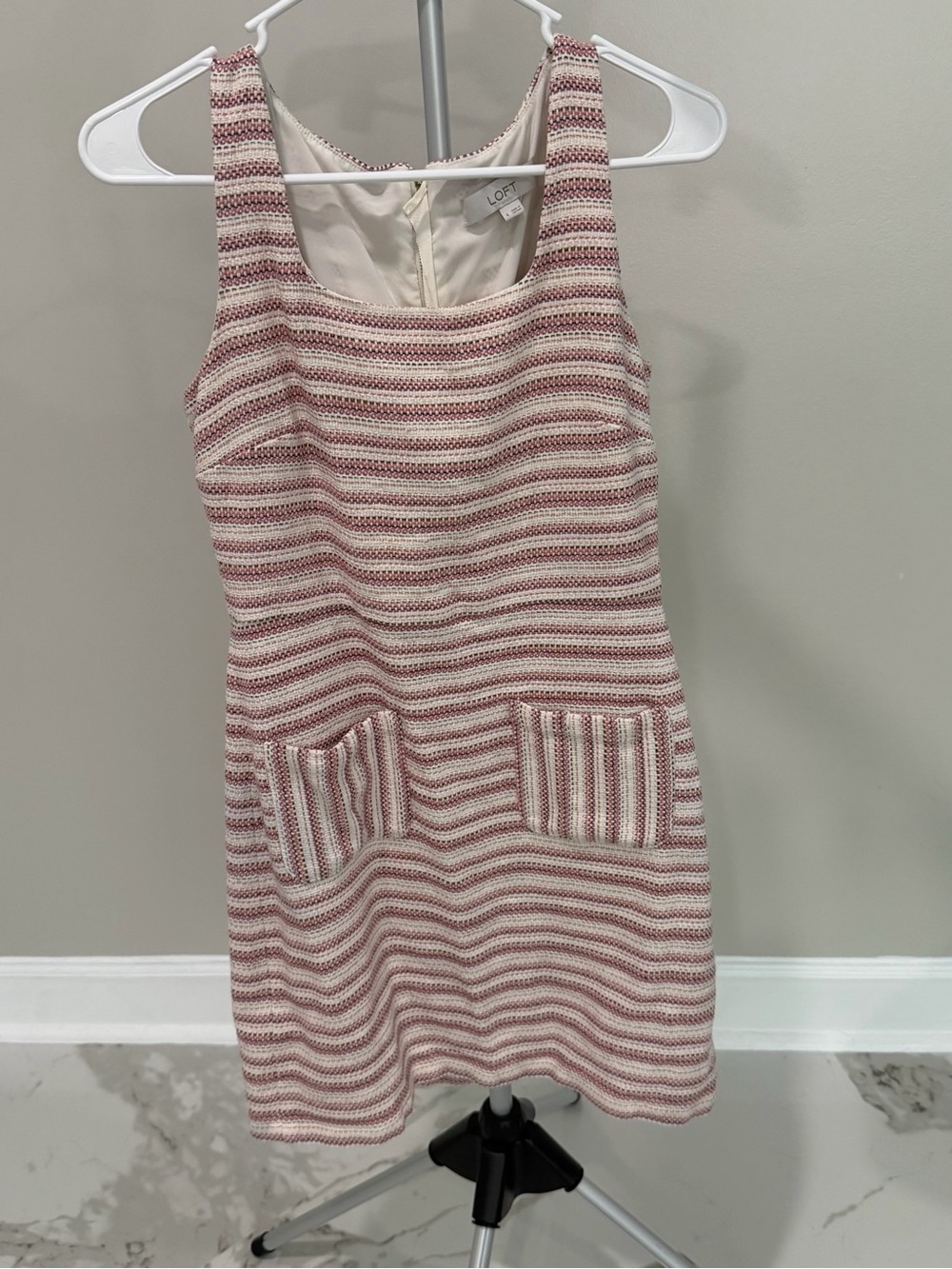 LOFT Pink, Cream & Blue Textured Striped Sleeveless Dress